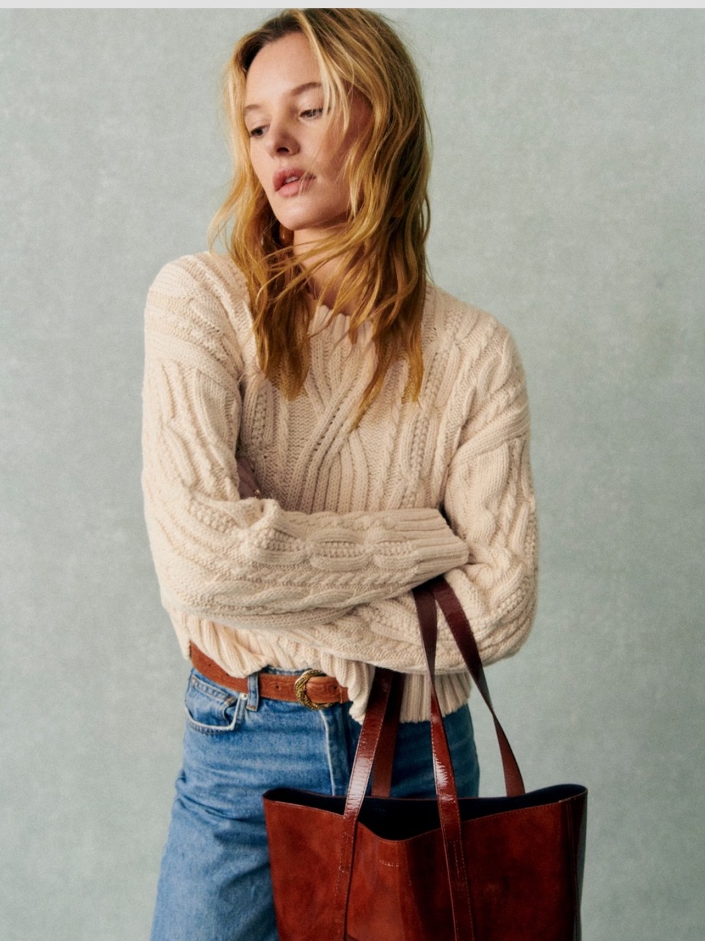 Sezane Evan cable knit jumper medium